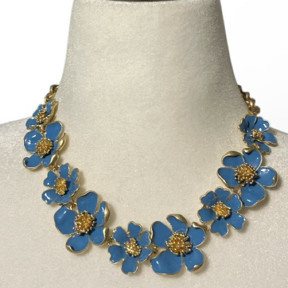 The Unbranded Brand Jewelry - Blue Enamel 3D Flower Gold Tone Necklace